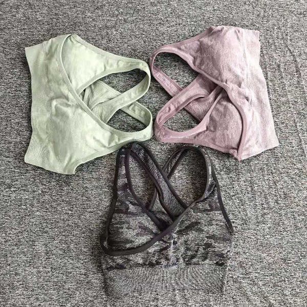 

elastic seamless camouflage sports shockproof vest type running fitness bra, Red;black