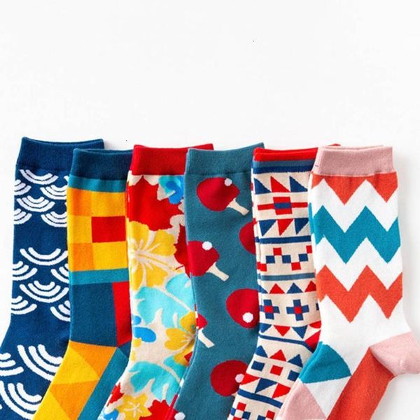 

happy cotton graphic socks funny novelty men combed blue waves flowers squares table tennis rackets sock christmas gift