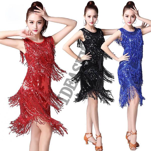 

latin dance dress women/girls/lady tassel fringe sequin salsa/ballroom/tango/cha cha/rumba/samba/latin dresses for dancing, Black;red