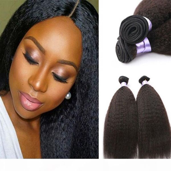 

3 bundles brazilian yaki straight kinky straight hair afro kinky virgin human hair weave wholesale online, Black;brown