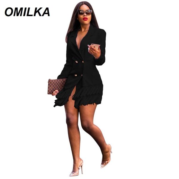 

omilka double breasted tassel blazer 2020 autumn winter women long sleeve notched black white slim elegant blazer femme, White;black