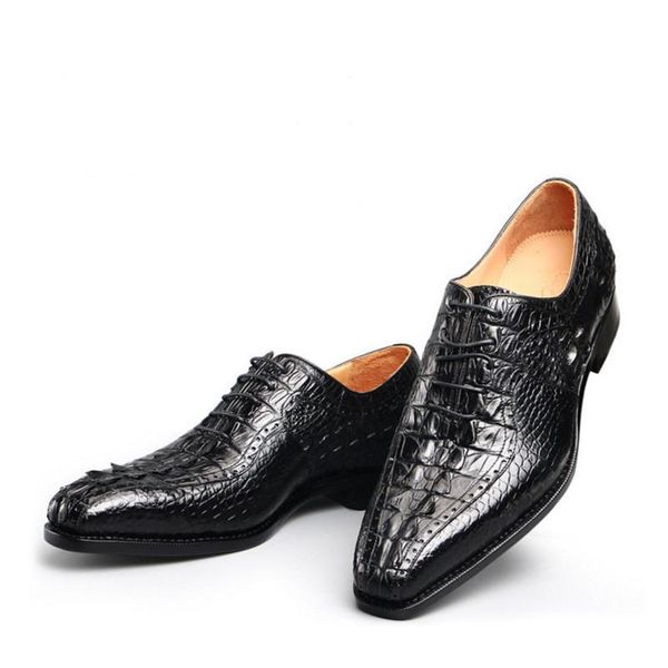 

men's high-end crocodile true leather shoes men's leather casual shoes men business suits shoe sole goodyear craft, Black