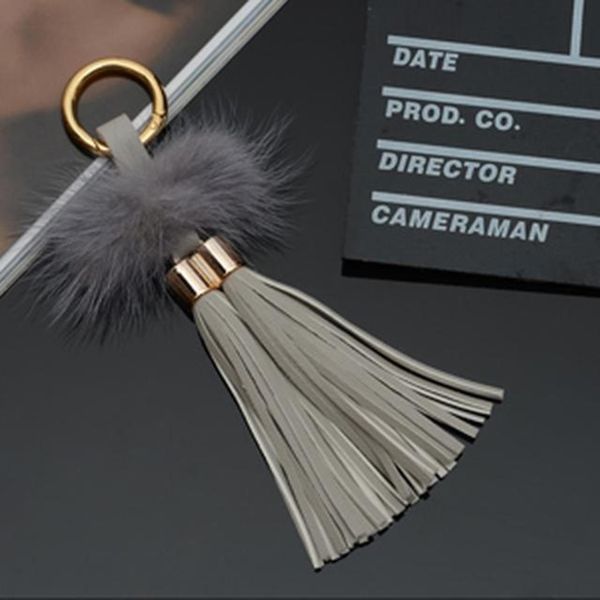 

new leather tassels with mink fur ball key chain with two tassels for car keychain bag key ring jewelry eh815 h qylxrj