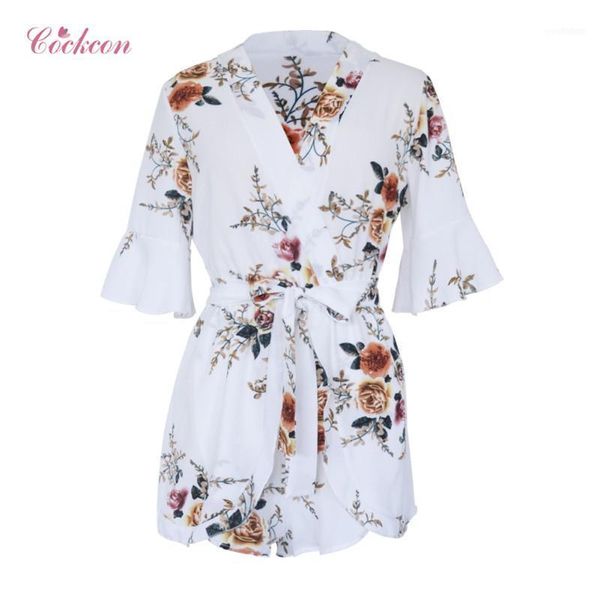 

summer style chiffon beach rompers half ruffle sleeve v-neck floral printing women dresses ladies bow blet cutaway cas11, Black;gray