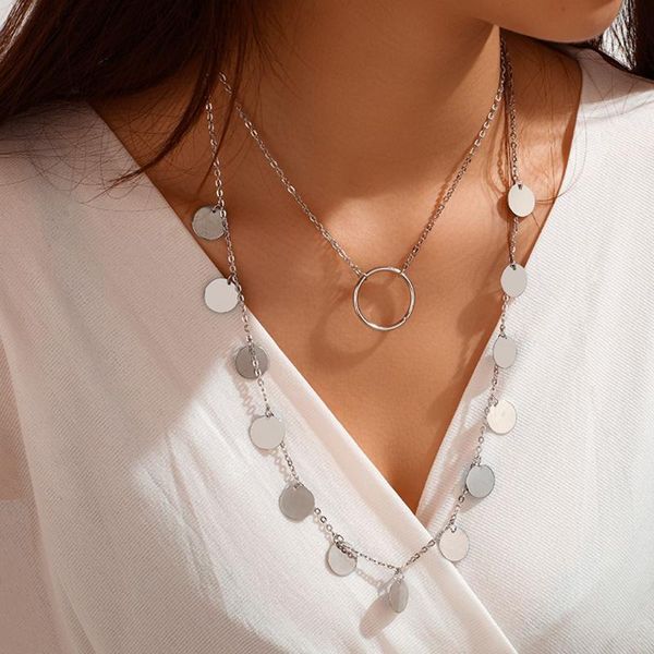 

2020 new women boh retro tassels necklace fashion round handmade jewelry ethnic vintage alloy disc necklace, Silver