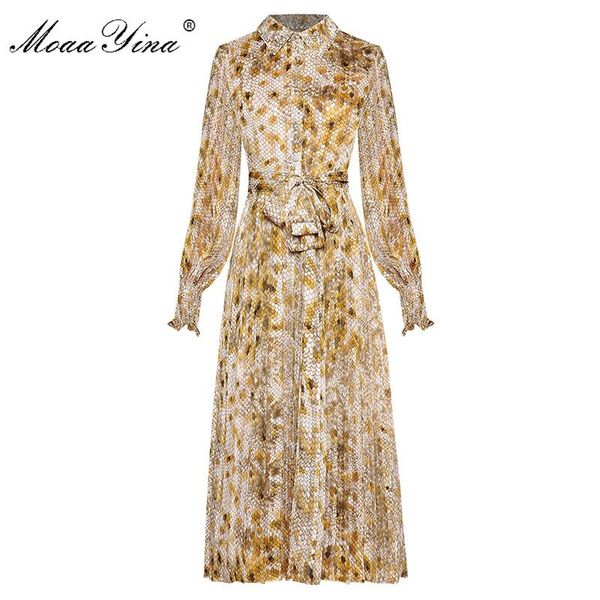 

moaayina fashion designer dress spring autumn women's lace up dress lantern sleeve crystal dot print dresses, Black;gray