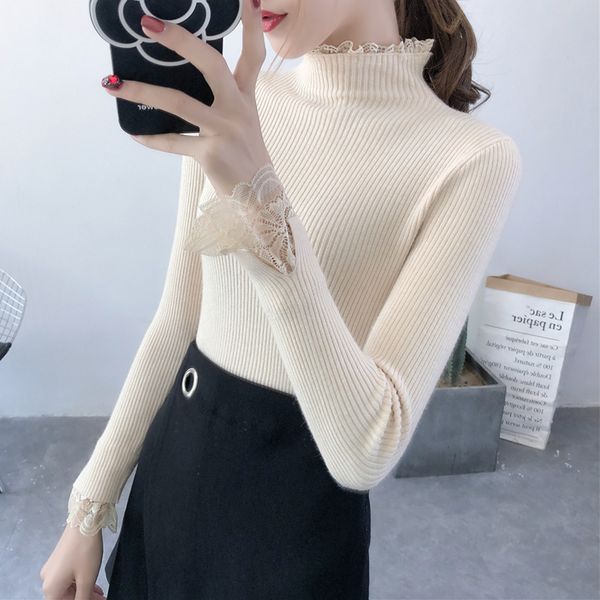 

long sleeves fashion harvest women's knitted turtlenecks sweater thin ladies cut winter clothes gfo1, White;black