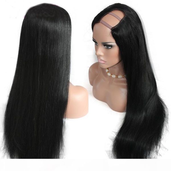 

brazilian u part human hair wigs for women remy silky straight upart virgin brazilian hair glueless upart wig side part, Black;brown