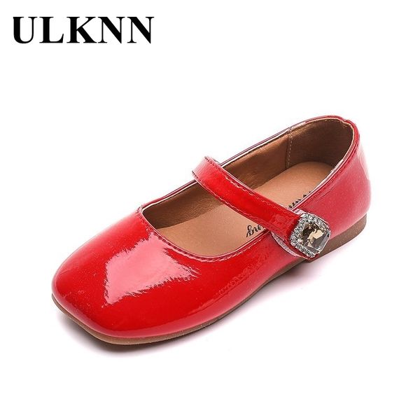 

ulknn girls kids princess elegant children patent leather shoes rhinestone soft fashion black red beige 21-35