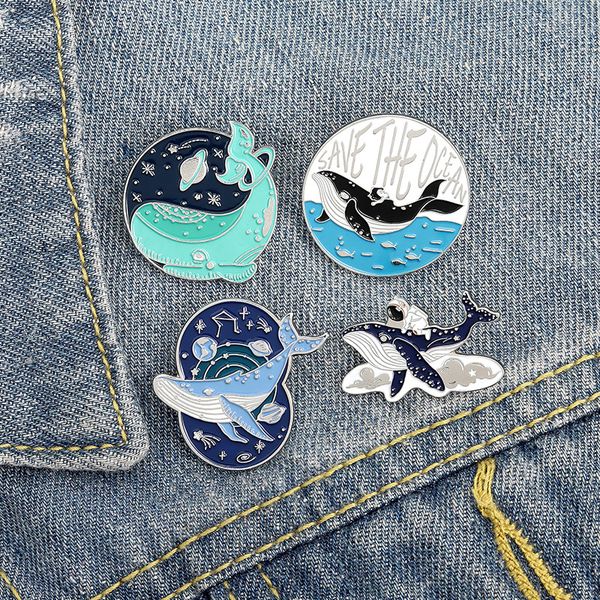 Broches de esmalte bonitos Save The Ocean para mujer y niña, accesorios de joyería de moda, broches Vintage de Metal, alfileres, insignia, regalo al por mayor