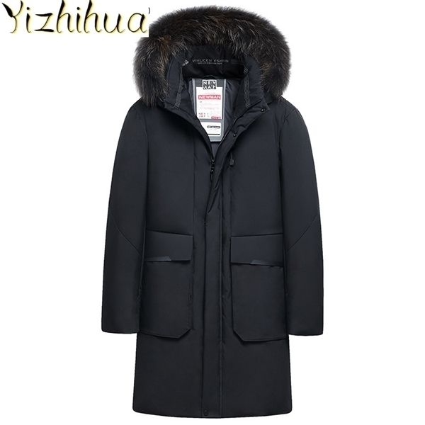

azazel winter jacket men clothing 90% white duck down mens jackets raccoon fur coat male hooded thick parkas ropa hombre lxr623 q1217, Black