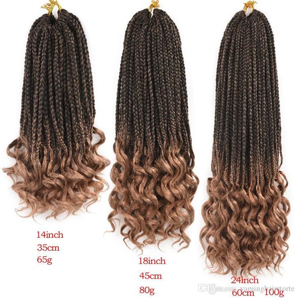 

14 18 24 inch crochet hair box braids curly ends ombre synthetic hair for braid 22 strands braiding hair extensions, Black