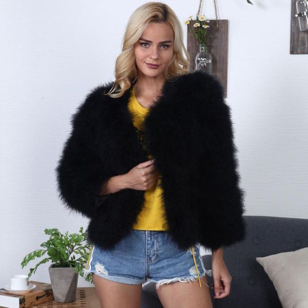 

women's fur & faux charmdemon 2021 women ostrich feather soft coat jacket fluffy winter xmax, Black