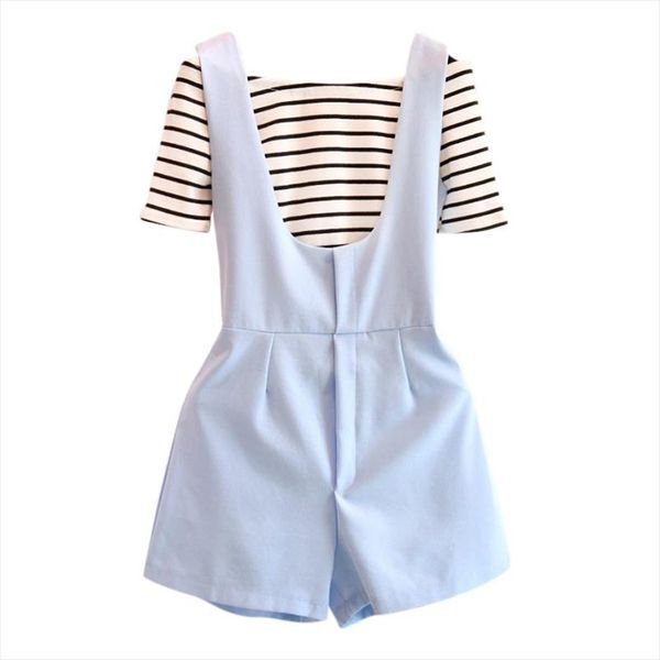 

women two pieces clothing set striped slash neck rompers short fashion girls set, Gray