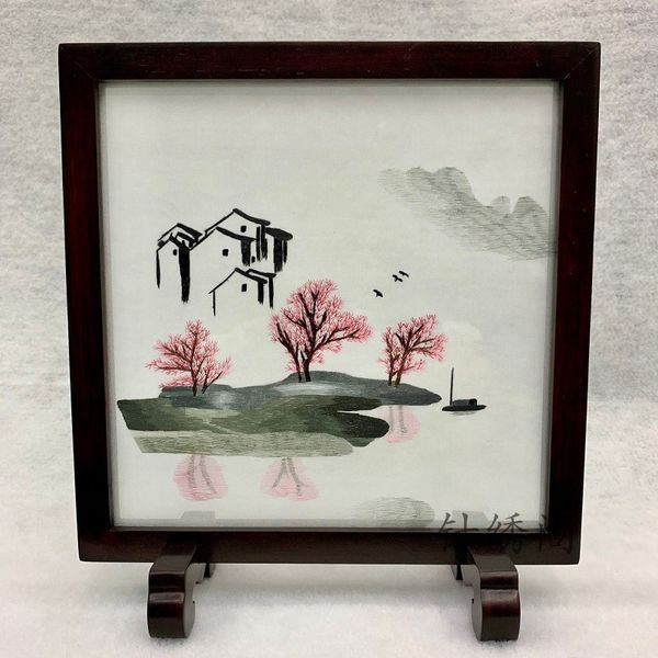 

chinese home living room decorations ornaments table accessories silk handwork fine needlework embroidery pattern bubinga wood frame gift