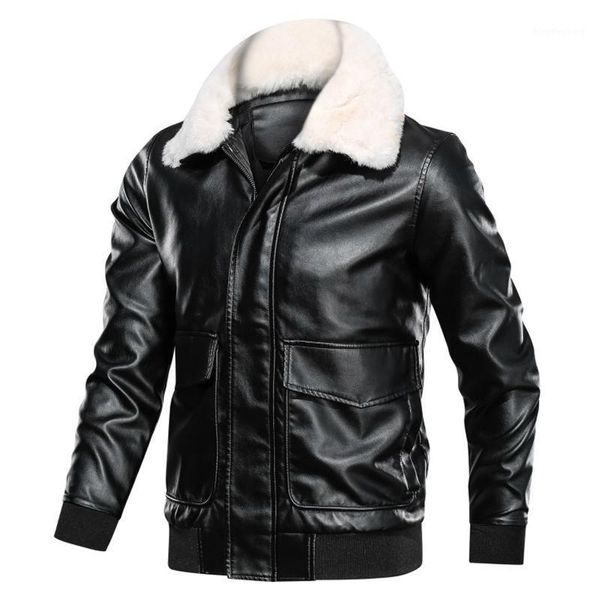 

men's pu jacket motorcycle autumn winter male lapel detachable fur collar coat brand clothing s2801, Black