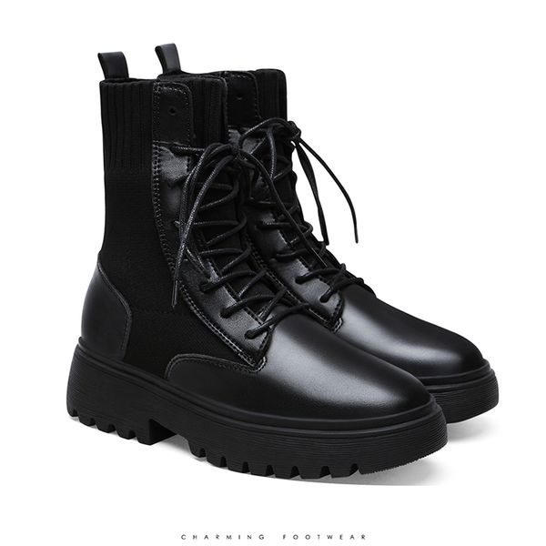 

2020 new leather platform martin boots plush lace-up black women's shoes waterproof fashion increase luxury designer women boots