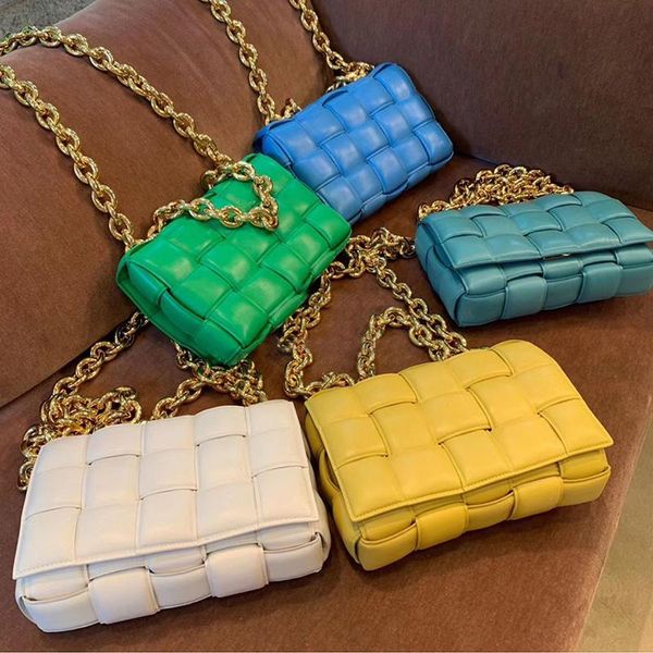 

2020 fashion designer style weave plaid crossbody bags cowhide leather women bag female handbag chain flap