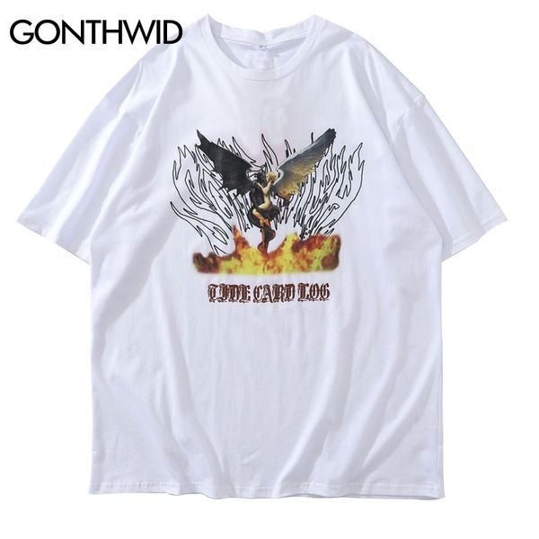 

огонь пламя devil angel печать tshirts men 2020 hip hop повседневный streetwear тис рубашки летняя мода топы с коротким рукавом, White;black