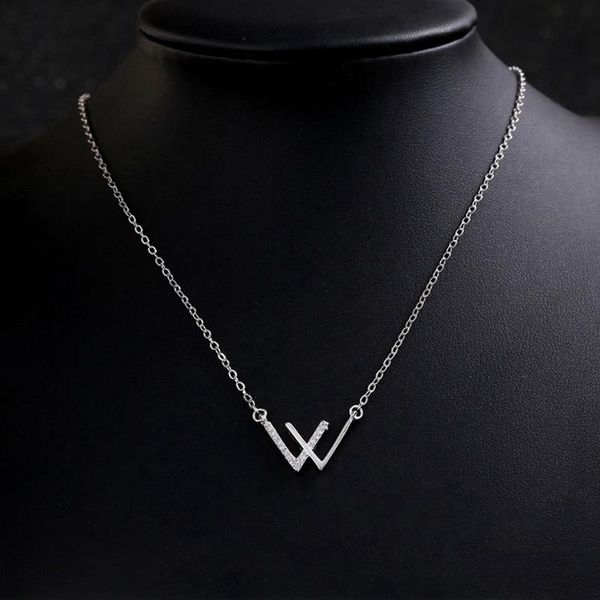 

silver color w letter letters chain pendants necklaces women's zircon hip hop jewelry tennis chain party wedding gift