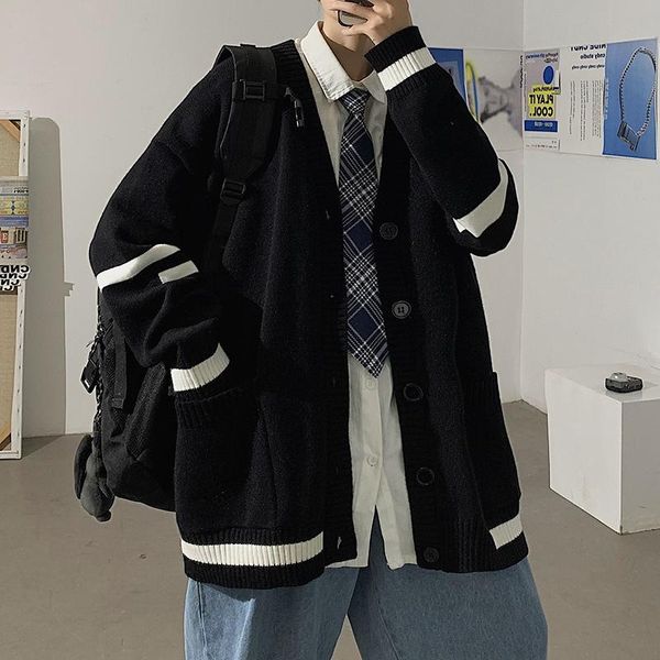 

men's sweaters cardigan sweater men korean fashion ins loose hong kong style couple autumn and winter casual v collar coat, White;black