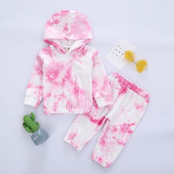 

infant outfits baby girls 2020 fashion autumn winter long sleeve rainbow tie-dyed hooded +pants scarf children clothing1, White