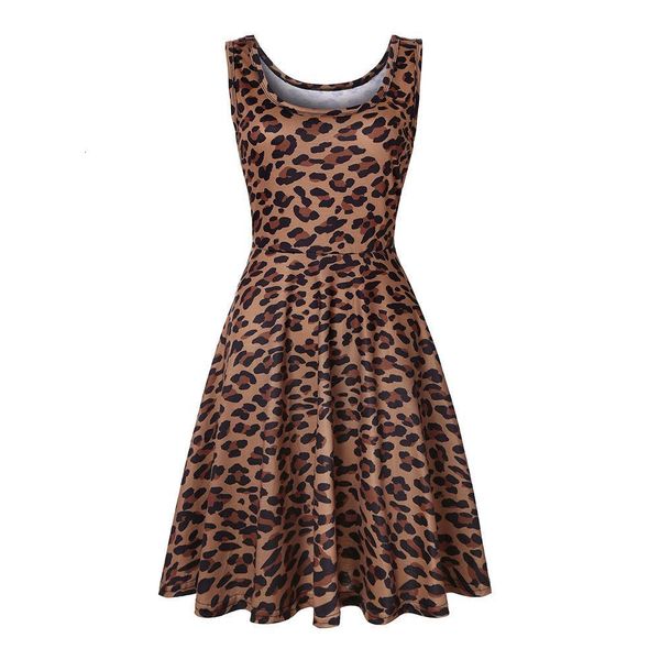

summer dress casual beach sundress womens sleevelesss leopard a line mini sleeveless dress new female vintage floral printed dresses, Black;gray