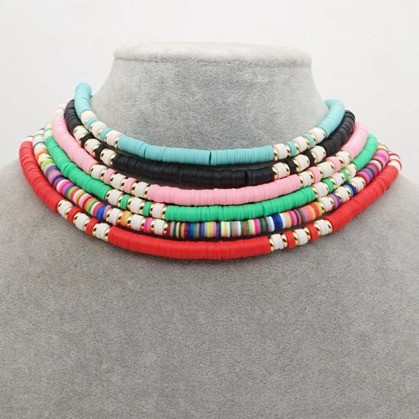 

chokers go2boho women choker vinyl heishi disc beaded necklaces polymer clay beads necklace 2021 fashion stainless steel boho jewelry, Golden;silver