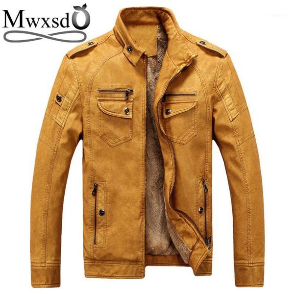 

mwxsd brand winter men's warm fur leather jackets men casual motorcycle pu leather jacket plus masculino bomber coats1, Black