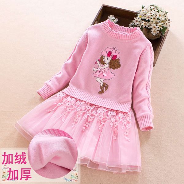 

winter new 2020 girls' cotton sweater drs middle school body plush thickened children's skirt, Red;yellow