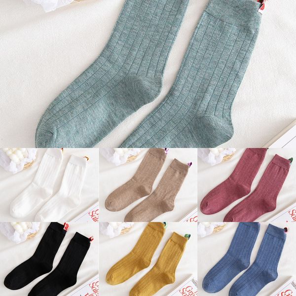 

autumn new children's middle tube solid color heel cloth label leisure ins candy sockssocks and socksstyle candy color pile socks stude, Black