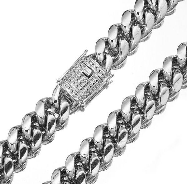 

luxury e-commerce supply steel titanium steel stainless steel cuban link chain micro-inlaid white drill buckle encryption necklace 8-18mm fa, Golden;silver