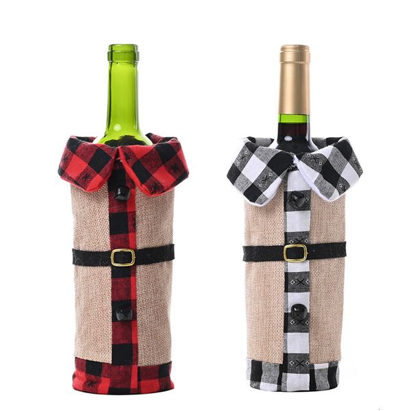 

cover linen plaid bags christmas decorations wine sets lapel red bottle covers party home decor gga3563-2 lbwh