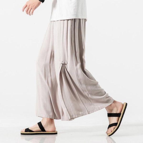 

japanese streetwear plus size 5xl 4xl mens elasticated waist trousers ankle length wide leg flowy pants casual linen xxxxxl1, Black