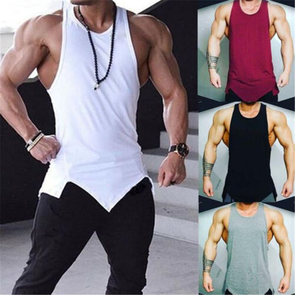

men sports undershirt sleeveless solid cotton bodybuilding tank slim muscle stringer vest male basic fittness vest 4 colors1, White;black