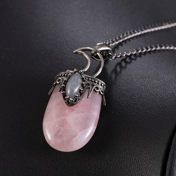 

2020 vintage natural stone crystal necklace for women moon stainless steel pendant necklaces for women gothic punk jewelry, Silver