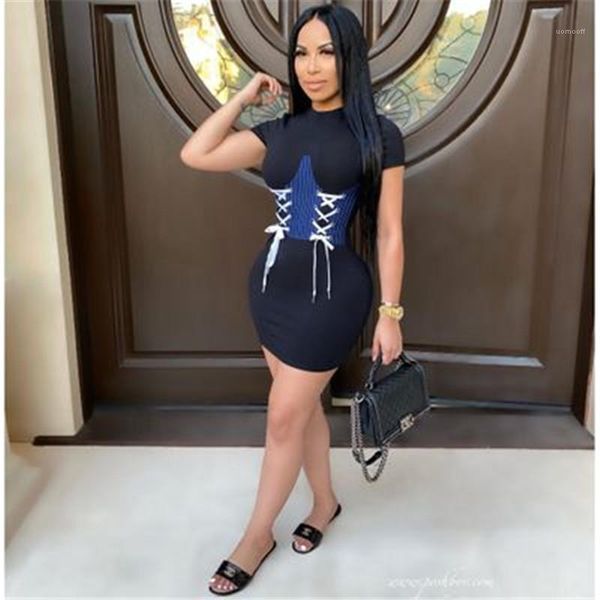 

skirt designer female new bodycon dresses women slim short sleeve dress fashion trend summer round neck casual short, White;black