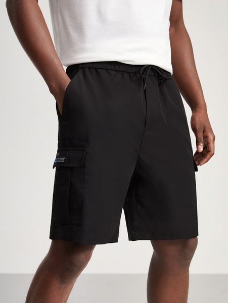 

men drawstring waist patch detail cargo shorts m0bh#, Black