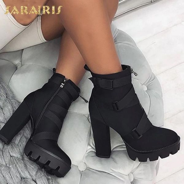 

boots sarairis big size 42 skidproof comfortable shoes ladies woman zip up chunky high heels platform fashion female1, Black