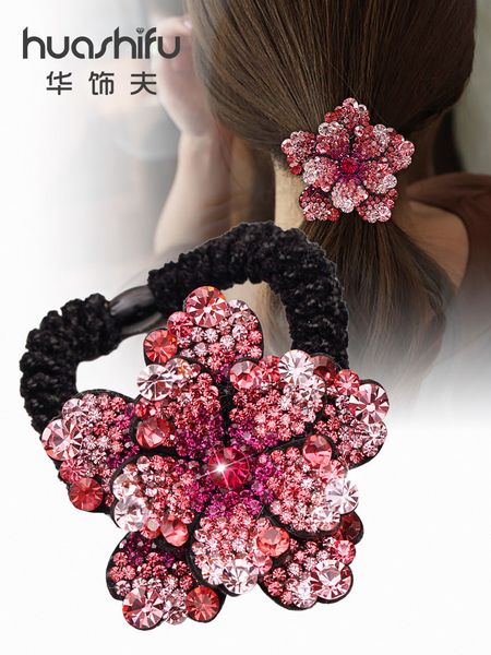

mheadband water diamond ring tail tie horse hair accessories back head flower korean elastic band headdress k, Silver