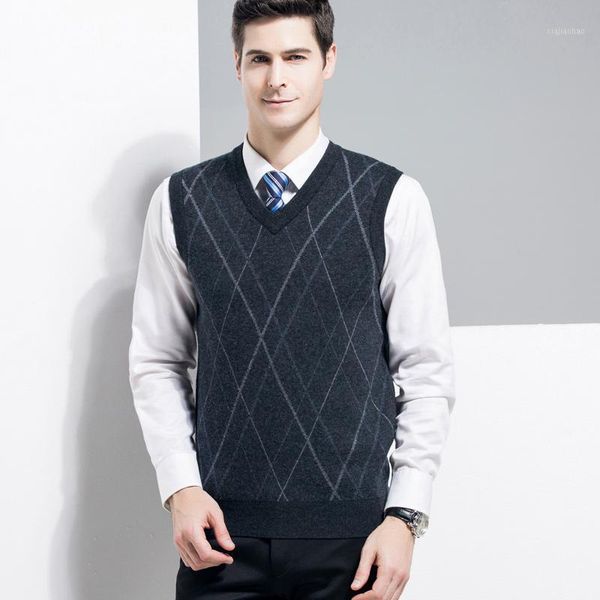 

new arrival thick argyle wool sweater vest men cashmere sweaters wool pullover vest men brand v-neck sleeveless1, Black;white
