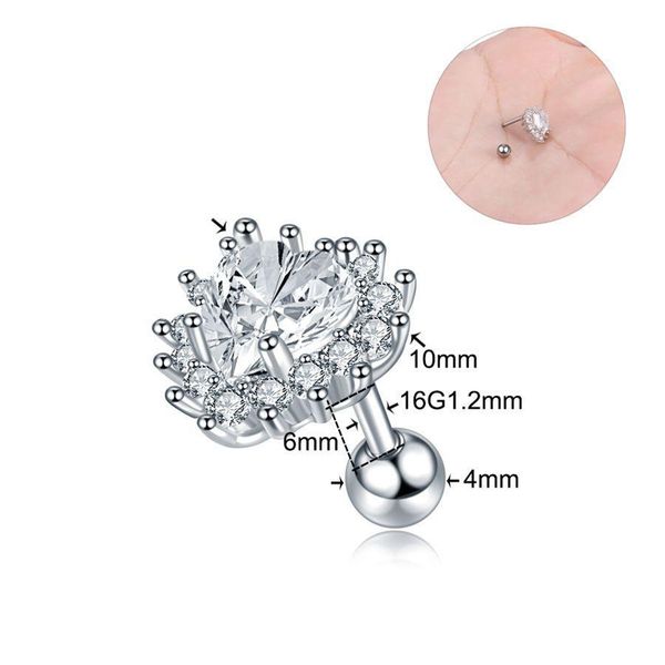 

1pc steel lip stud ring cz gem ear tragus cartilage piercing oreja ear stud helix moon heart earrings piercing girl q jllcyn, Silver