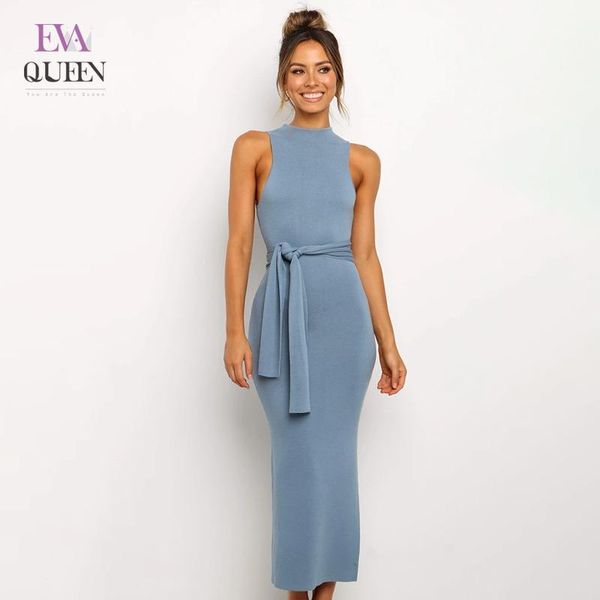 

evaqueen 2020 elegant vintage long maxi dress fashion o-neck sleeveless bodycon women dress night club party vestidos1, Black;gray