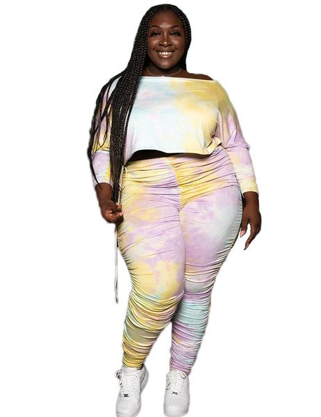

plus size women tracksuits fashion tie dyed crew neck 2 piece sets women stacked designer clothes