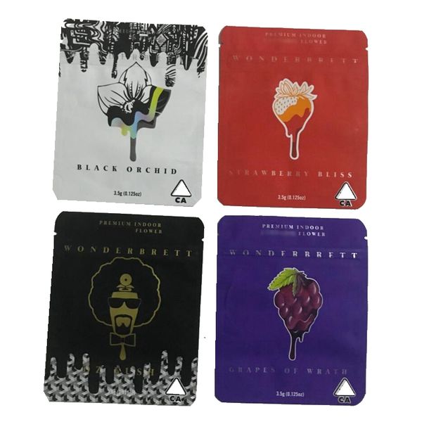 

2021 new wonderbrett bags 3.5 grams soft touch skin mylar bags oz kush black orchid childproof smell proof bags cookies bag for dry herb