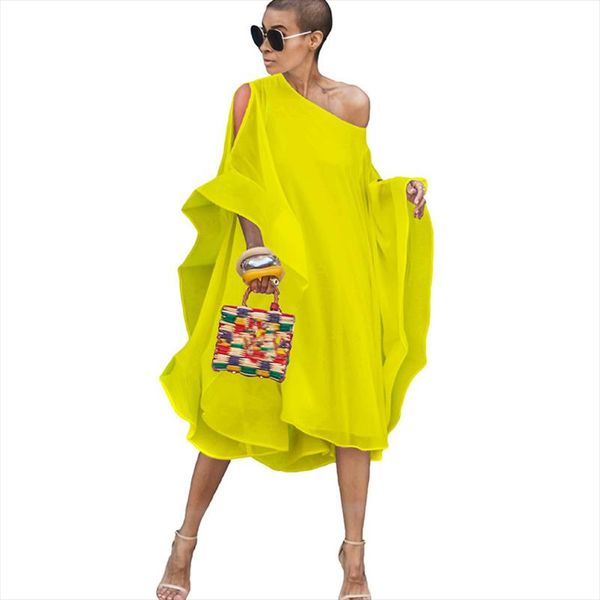 

women autumn high street chiffon dress off shoulder batwing sleeve loose knee length tunic dress elegant party dresses vestidos, Black;gray