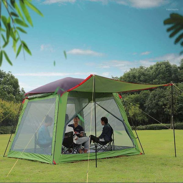 

tents and shelters hewolf 5-8 person camping tent double layer waterproof anti-sun outdoor handbag hiking family insect mesh breathable teep