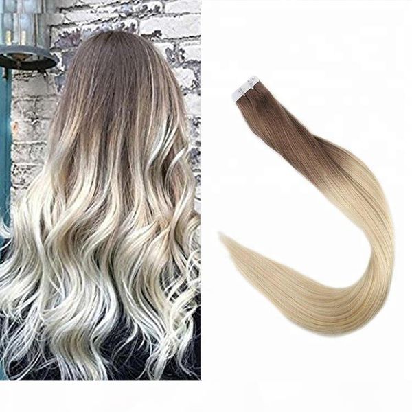 

russian remy hair extension invisible tape in hairs 2.5g pcs 40pcs lot ombre color 6 613 high light thick hair extensions, Black