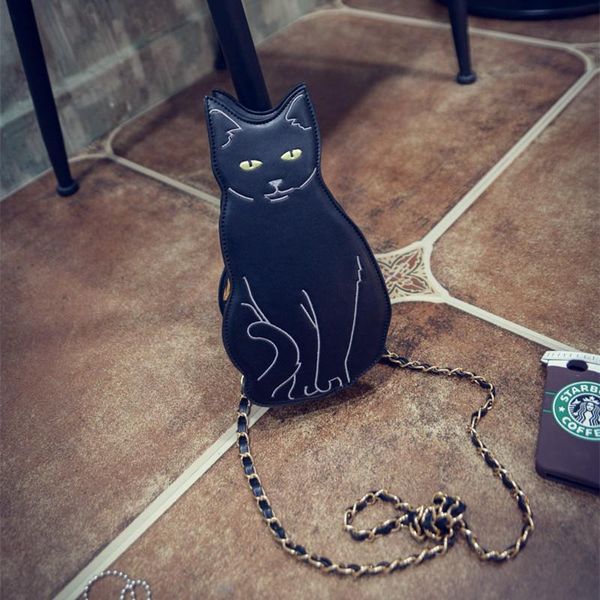 

2020 fashion novelty chain cross body handbag black 3d cat bag cartoon cute shoulder bag