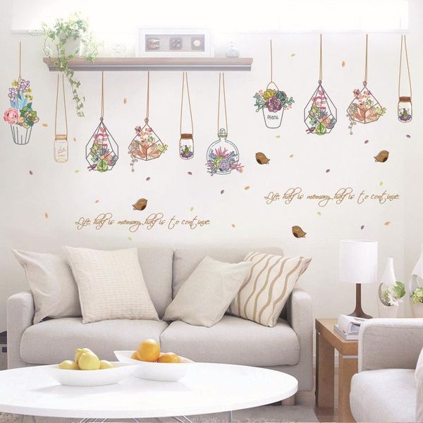 

wall stickers cactus bonsai potted flower plants home decor living room kitchen window pvc decals diy mural art